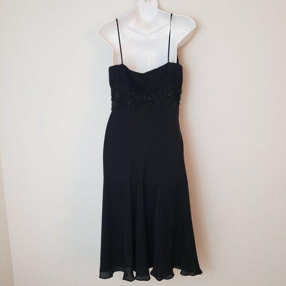 Ann Taylor Vintage Dress 6 Black Silk Beaded Elegant Formal Dark Fairy Whimsy - Picture 10 of 12